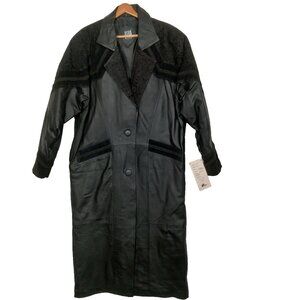 Vintage 1990s NOS Greg Bell Leather Trench Coat Women Large Matrix Button READ